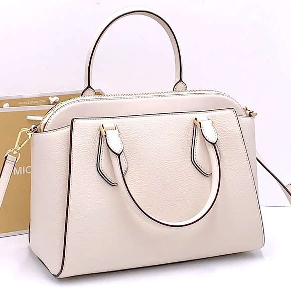 Michael Kors Daria Large Satchel Bag Leather Light Cream - Picture 3 of 16